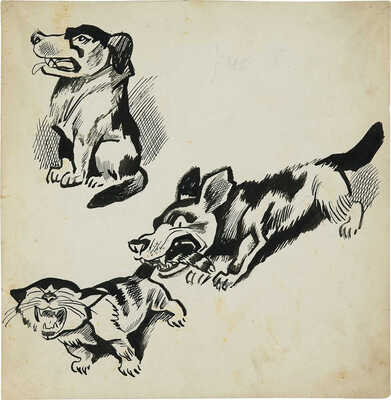 Радаков Алексей Александрович. Собаки и кот. Иллюстрация к журналу «Чиж»